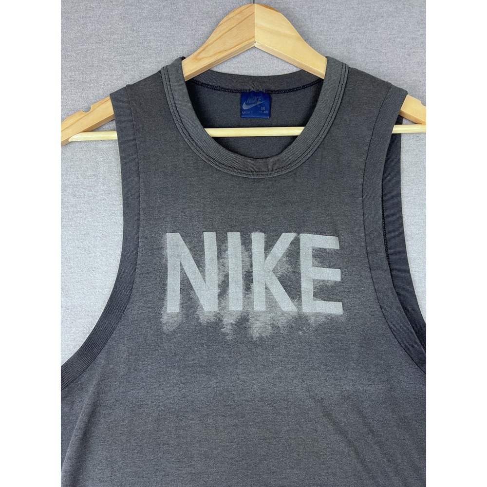 Vintage 80s Nike Blue Tag Muscle Tank Top Faded Gray Block Logo Mens Medium